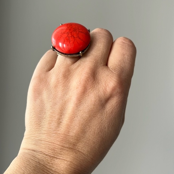 Costume Ring orange bead silver stretchy elastic one size OS Fall Halloween - Picture 6 of 8